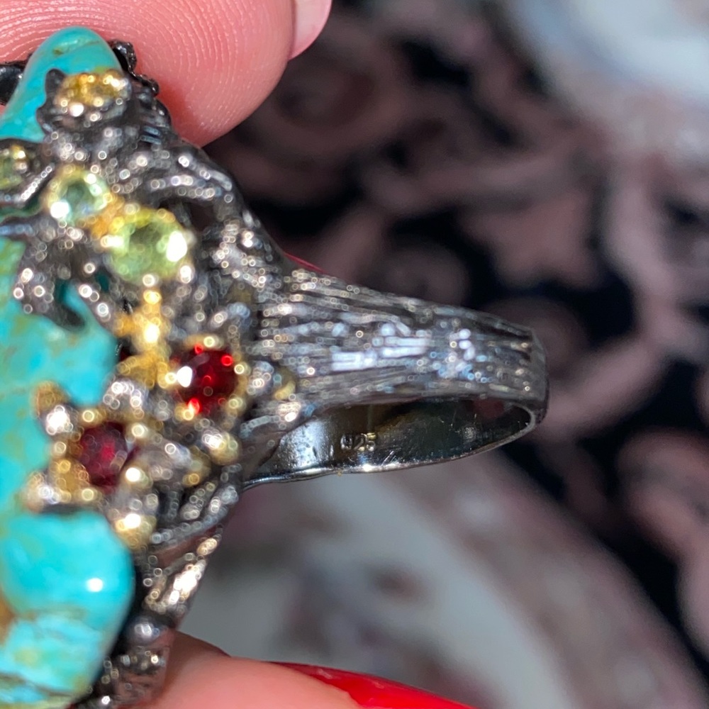 Gorgeous Genuine Turquoise Ring with Gemstones - Picture 9 of 17